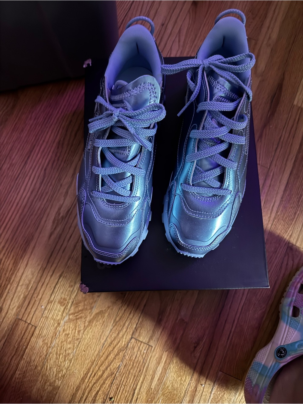 Women Metallic Silver Athletic Sneakers - Comfort Lace-Up